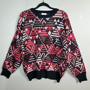 Bogner‎ sweater Men's Medium Vintage Geometric 3-D Red Ski 90s Abstract Unisex
